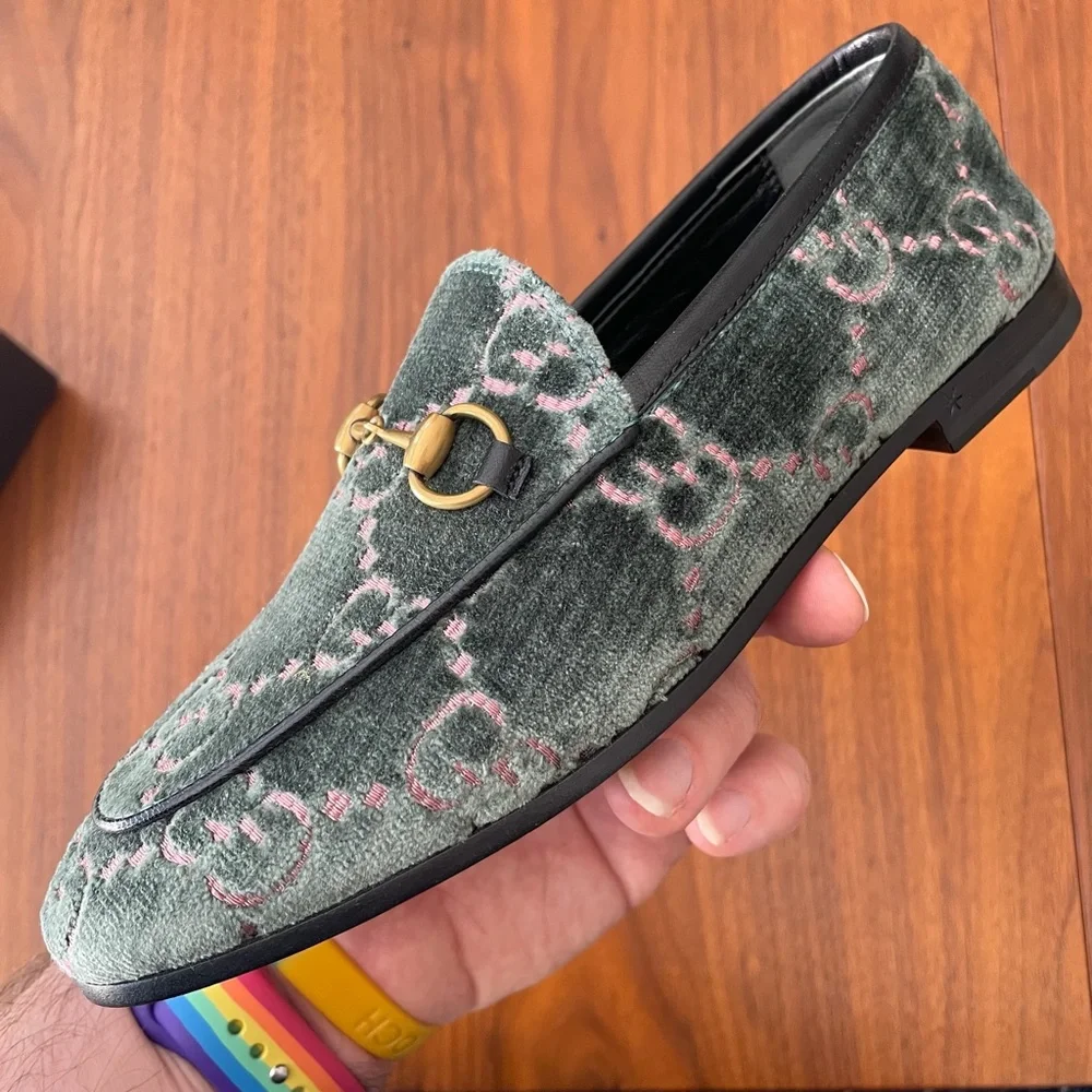 Gucci Horsebit Logo Loafers Velvet with Leather Trim Size 35 - Picture 10 of 12